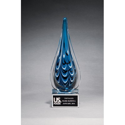 Blue/Black Teardrop Art Glass on Clear Base, 10"H